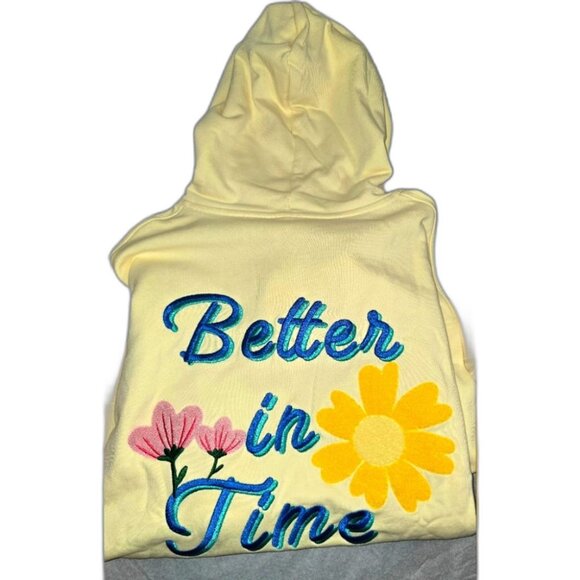 Womens Yellow Hoodie w/ Floral Embroidery LARGE - Picture 1 of 13
